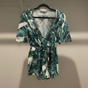 Goodnight macaroon tropical leaf print romper